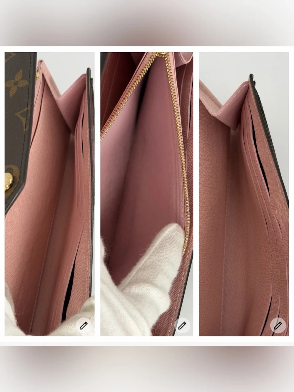 LV Sarah Monogram Canvas w/Pink interior Wallet Full Set w/Box Dust Bag and COA - Picture 8 of 10
